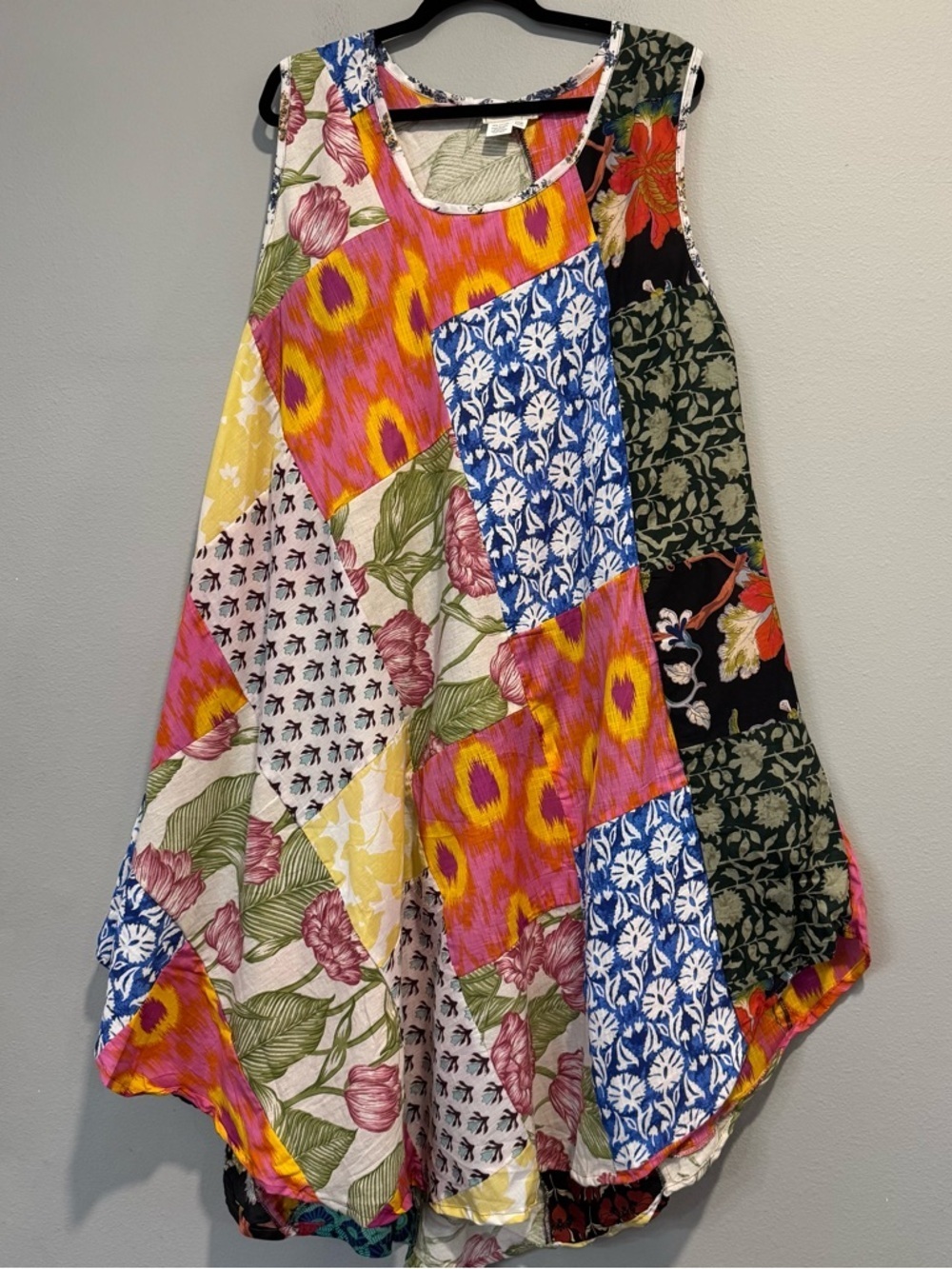 Ashley Taylor Patchwork Floral Sleeveless Swing Dress Boho Hippie Artsy One Size